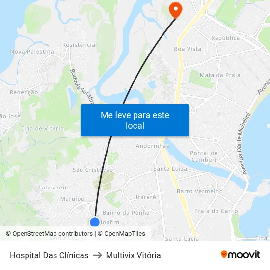 Hospital Das Clínicas to Multivix Vitória map