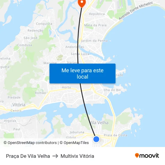 Praça De Vila Velha to Multivix Vitória map