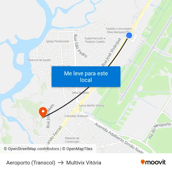 Aeroporto (Transcol) to Multivix Vitória map