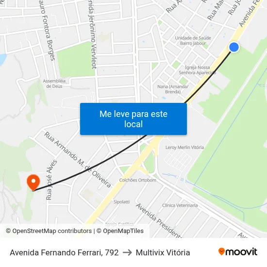 Avenida Fernando Ferrari, 792 to Multivix Vitória map