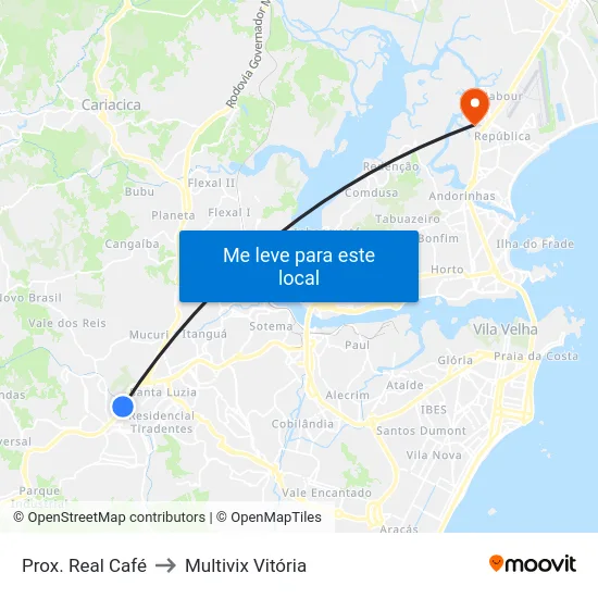Prox. Real Café to Multivix Vitória map