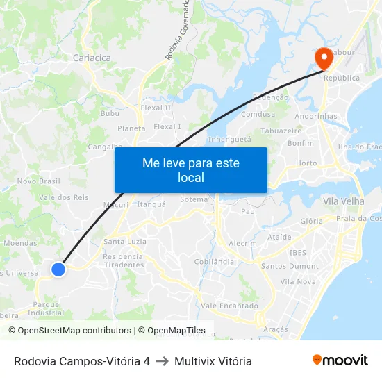 Rodovia Campos-Vitória 4 to Multivix Vitória map