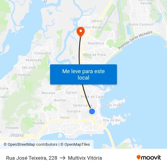 Rua José Teixeira, 228 to Multivix Vitória map