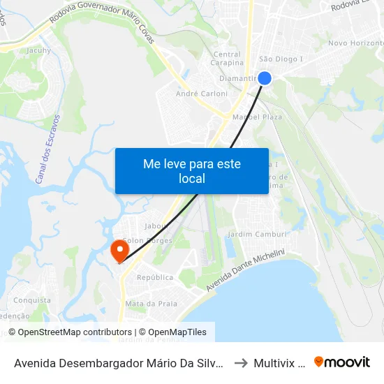 Avenida Desembargador Mário Da Silva Nunes, 5023-5265 to Multivix Vitória map
