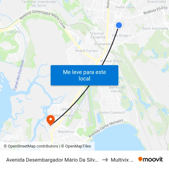 Avenida Desembargador Mário Da Silva Nunes, 555-715 to Multivix Vitória map