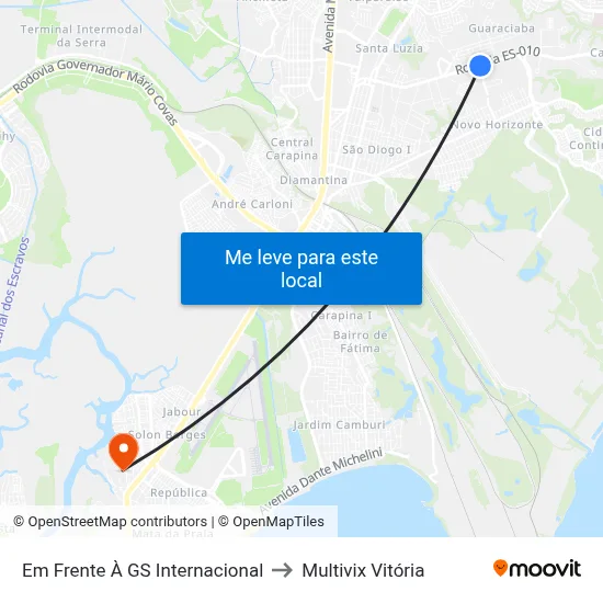 Em Frente À GS Internacional to Multivix Vitória map