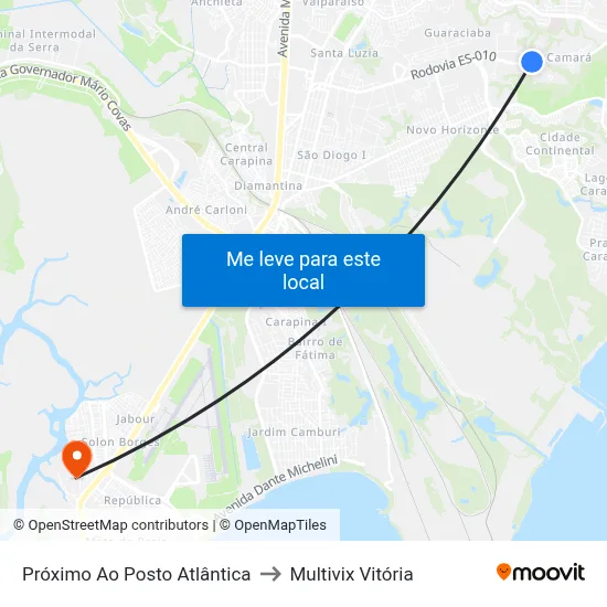Próximo Ao Posto Atlântica to Multivix Vitória map