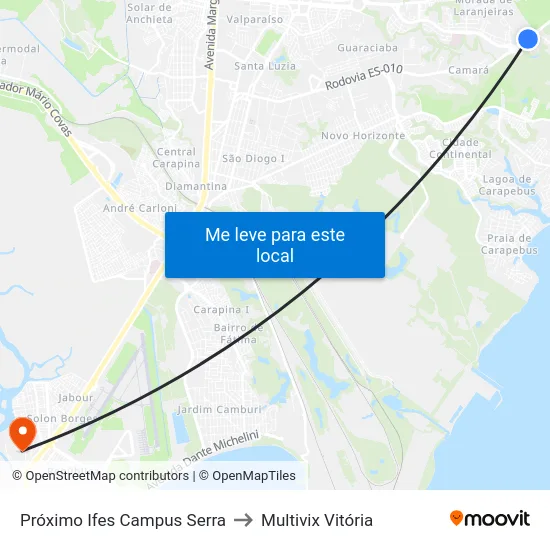 Próximo Ifes Campus Serra to Multivix Vitória map