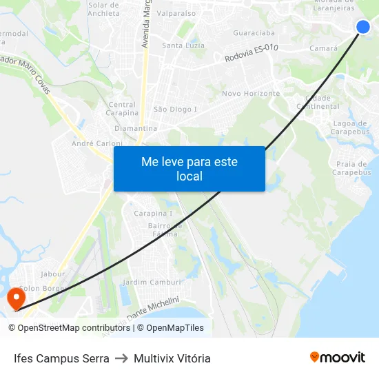 Ifes Campus Serra to Multivix Vitória map
