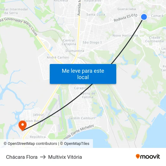 Chácara Flora to Multivix Vitória map