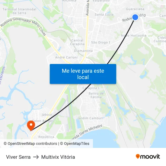 Viver Serra to Multivix Vitória map