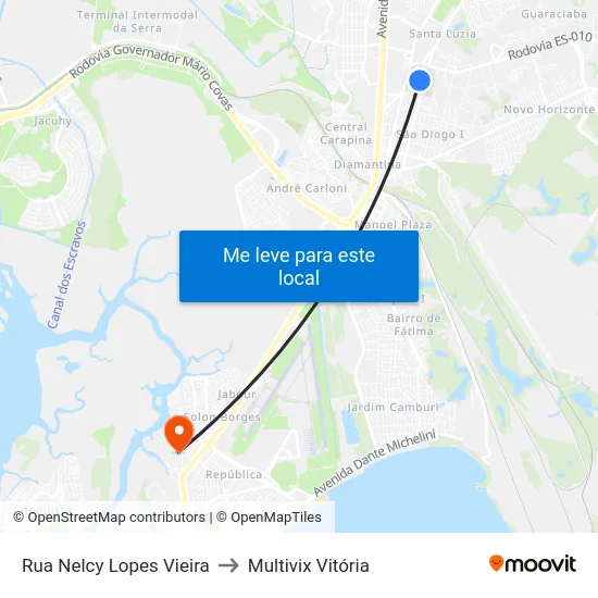 Rua Nelcy Lopes Vieira to Multivix Vitória map