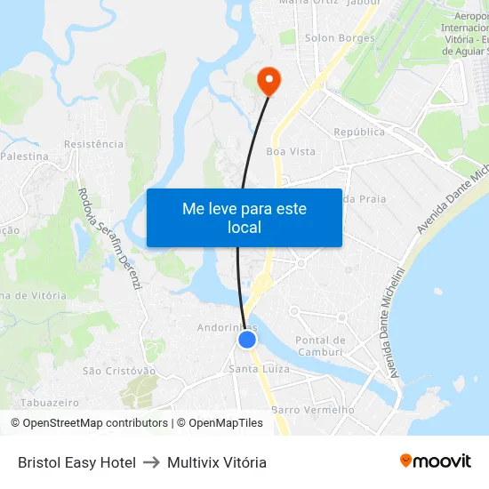 Bristol Easy Hotel to Multivix Vitória map