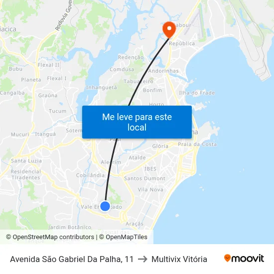 Avenida São Gabriel Da Palha, 11 to Multivix Vitória map