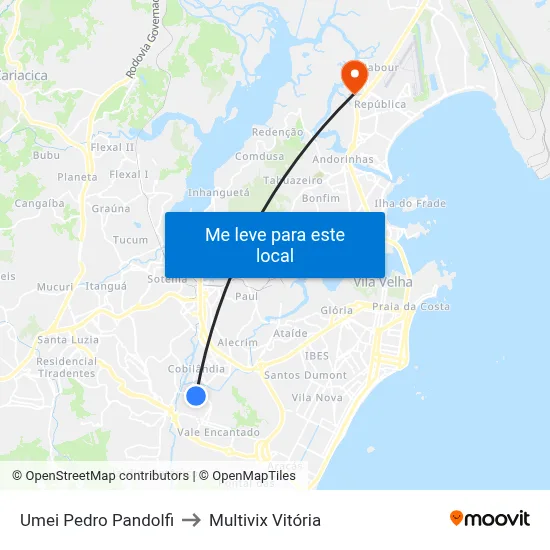 Umei Pedro Pandolfi to Multivix Vitória map