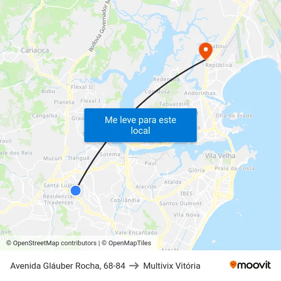 Avenida Gláuber Rocha, 68-84 to Multivix Vitória map