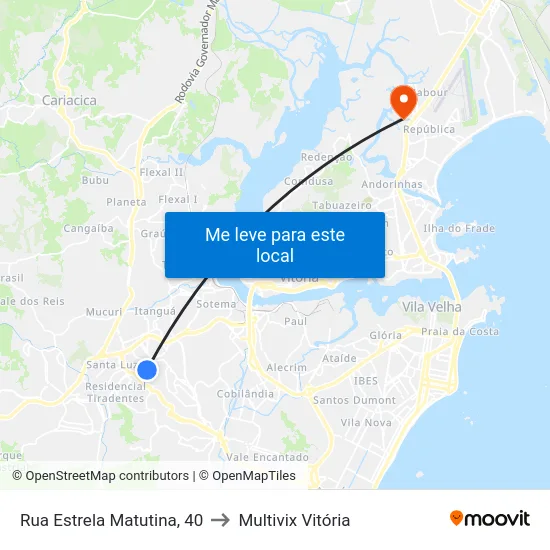 Rua Estrela Matutina, 40 to Multivix Vitória map