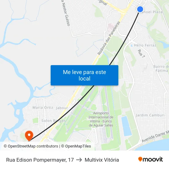 Rua Edison Pompermayer, 17 to Multivix Vitória map