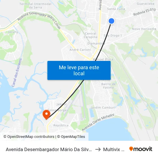 Avenida Desembargador Mário Da Silva Nunes, 97-279 to Multivix Vitória map