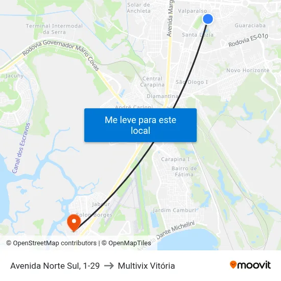 Avenida Norte Sul, 1-29 to Multivix Vitória map