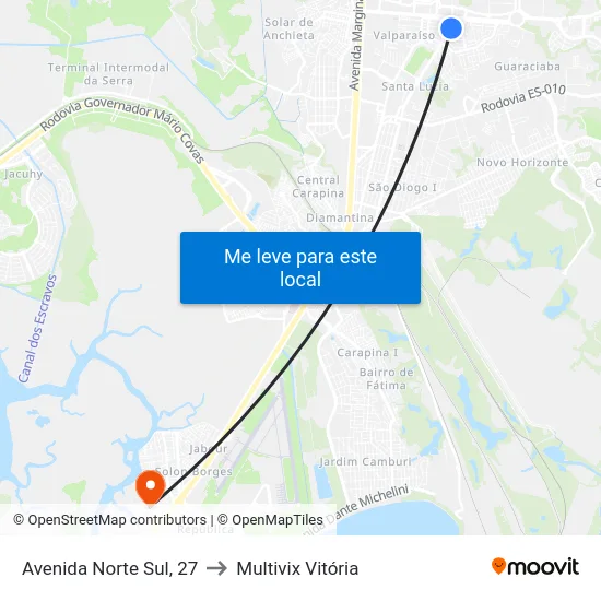 Avenida Norte Sul, 27 to Multivix Vitória map