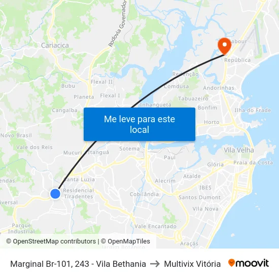 Marginal Br-101, 243 - Vila Bethania to Multivix Vitória map