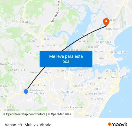 Venac to Multivix Vitória map