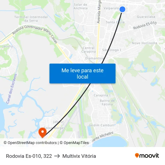Rodovia Es-010, 322 to Multivix Vitória map