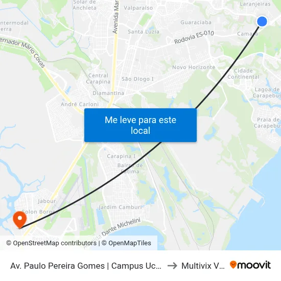 Av. Paulo Pereira Gomes | Campus Ucl Manguinhos to Multivix Vitória map