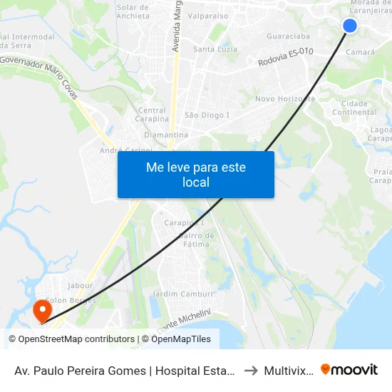 Av. Paulo Pereira Gomes | Hospital Estadual Jayme Santos Neves to Multivix Vitória map