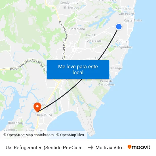 Uai Refrigerantes (Sentido Pró-Cidadão) to Multivix Vitória map