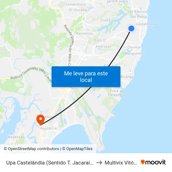 Upa Castelândia (Sentido T. Jacaraípe) to Multivix Vitória map