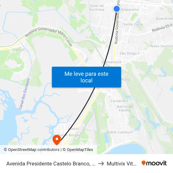Avenida Presidente Castelo Branco, 3338 to Multivix Vitória map