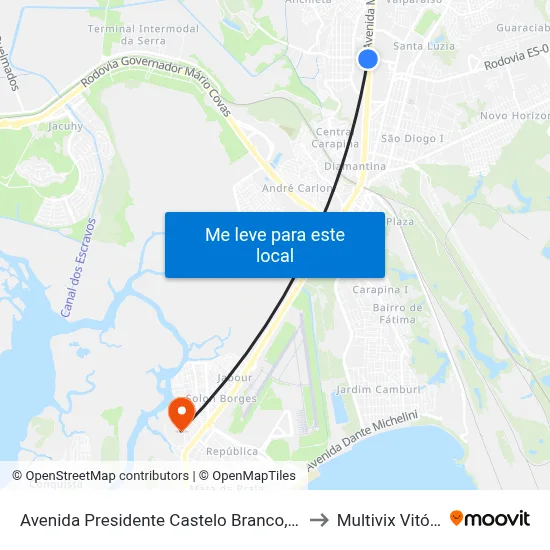 Avenida Presidente Castelo Branco, 443 to Multivix Vitória map
