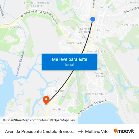 Avenida Presidente Castelo Branco, 660 to Multivix Vitória map
