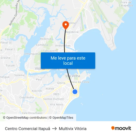 Centro Comercial Itapuã to Multivix Vitória map