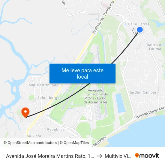 Avenida José Moreira Martins Rato, 1001-1199 to Multivix Vitória map