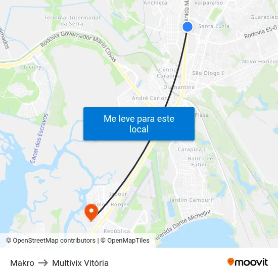 Makro to Multivix Vitória map