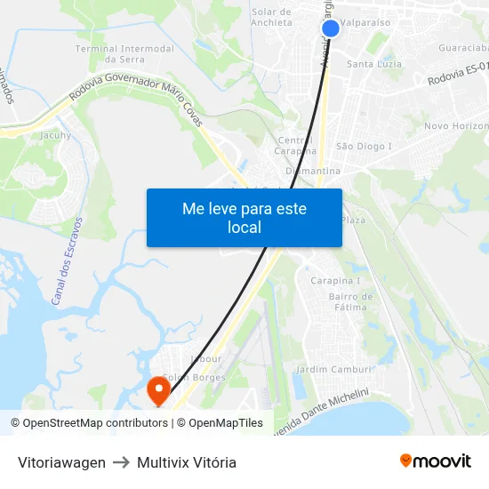 Vitoriawagen to Multivix Vitória map
