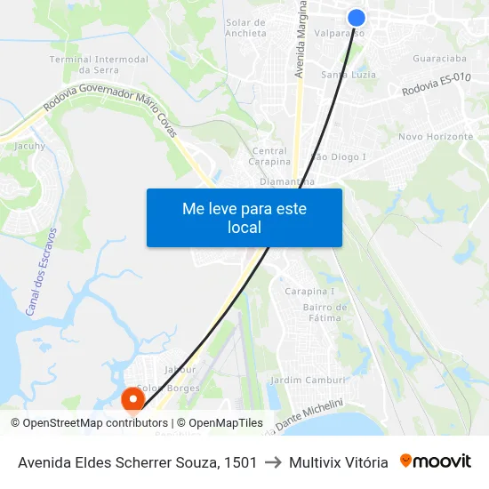 Avenida Eldes Scherrer Souza, 1501 to Multivix Vitória map