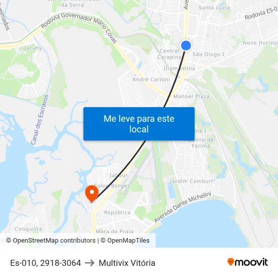 Es-010, 2918-3064 to Multivix Vitória map