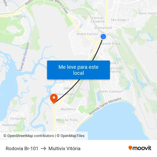 Rodovia Br-101 to Multivix Vitória map