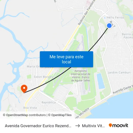 Avenida Governador Euríco Rezende, 261 to Multivix Vitória map