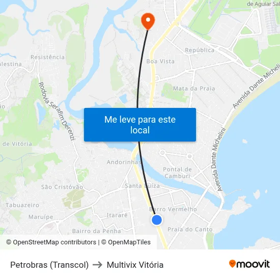 Petrobras (Transcol) to Multivix Vitória map