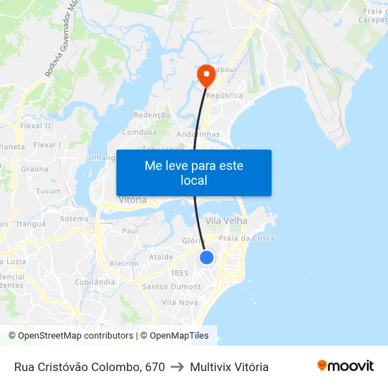 Rua Cristóvão Colombo, 670 to Multivix Vitória map