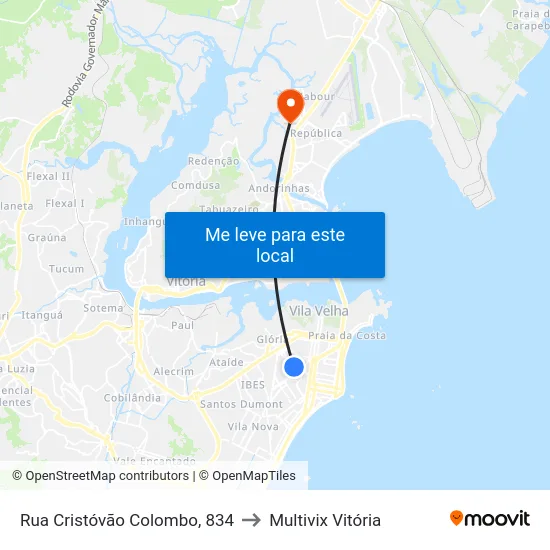 Rua Cristóvão Colombo, 834 to Multivix Vitória map