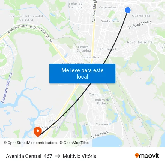 Avenida Central, 467 to Multivix Vitória map