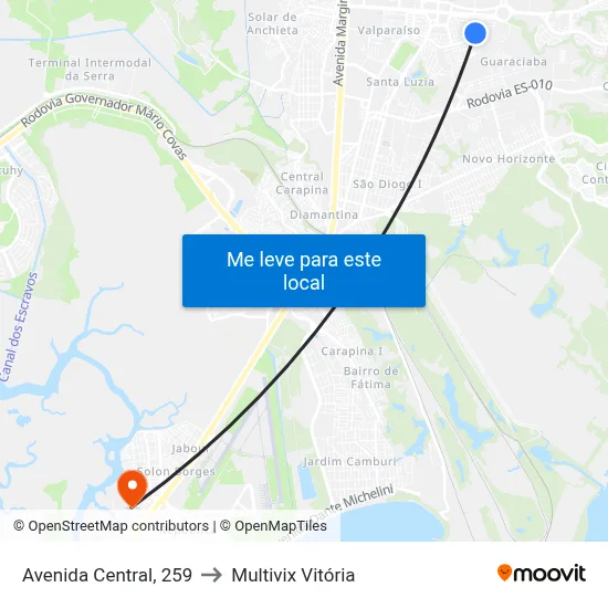 Avenida Central, 259 to Multivix Vitória map