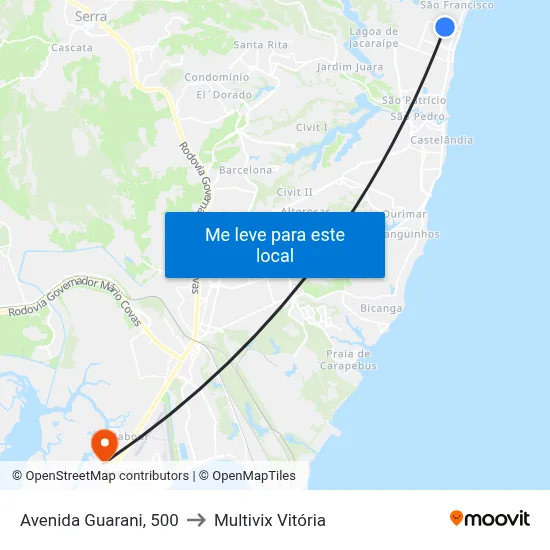 Avenida Guarani, 500 to Multivix Vitória map