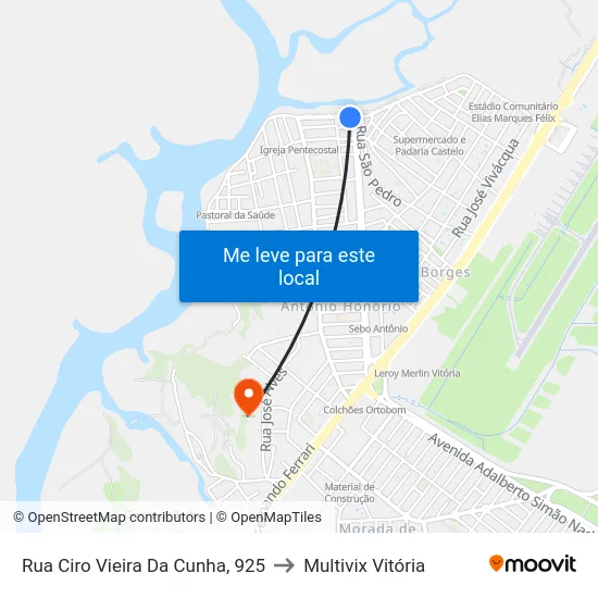 Rua Ciro Vieira Da Cunha, 925 to Multivix Vitória map